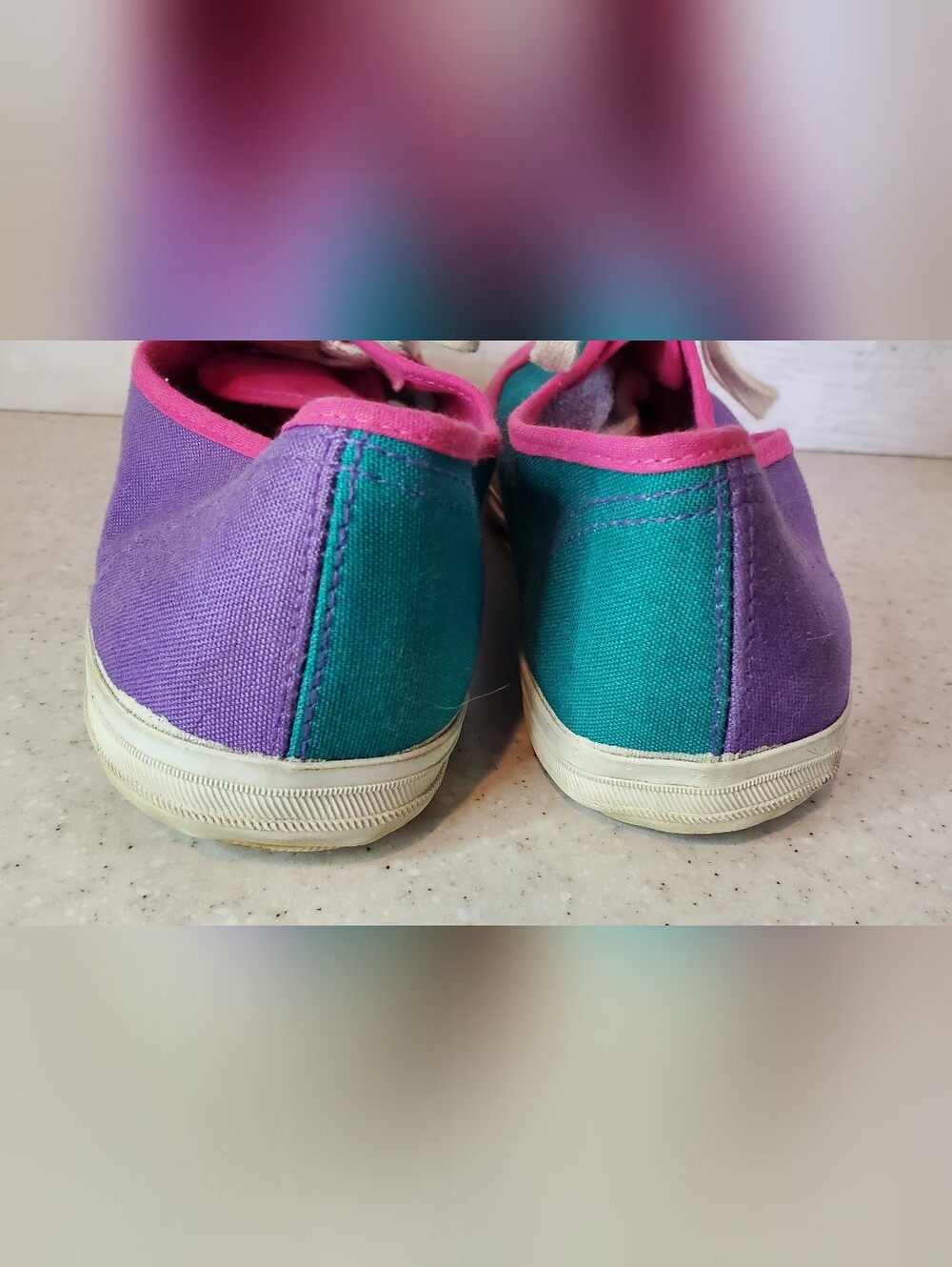 Vintage 90s Womens Size 8 Colorblock Canvas Sneakers Pink Purple Teal Lace Up - Picture 5 of 6